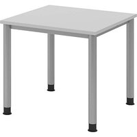 HAMMERBACHER HS08 höhenverstellbarer Schreibtisch lichtgrau quadratisch, 4-Fuß-Gestell silber 80,0 x 80,0 cm von HAMMERBACHER