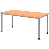 HAMMERBACHER HS16 höhenverstellbarer Schreibtisch buche rechteckig 4-Fuß-Gestell silber 160,0 x 80,0 cm von HAMMERBACHER