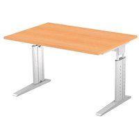 HAMMERBACHER Haziender höhenverstellbarer Schreibtisch buche rechteckig, C-Fuß-Gestell silber 120,0 x 80,0 cm von HAMMERBACHER