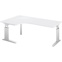 HAMMERBACHER Haziender höhenverstellbarer Schreibtisch lichtgrau L-Form, C-Fuß-Gestell silber 200,0 x 80,0/120,0 cm von HAMMERBACHER