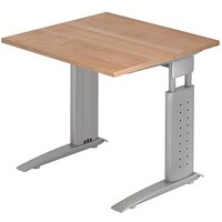 HAMMERBACHER Haziender höhenverstellbarer Schreibtisch nussbaum quadratisch, C-Fuß-Gestell silber 80,0 x 80,0 cm von HAMMERBACHER