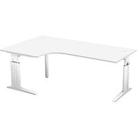 HAMMERBACHER Haziender höhenverstellbarer Schreibtisch weiß L-Form, C-Fuß-Gestell weiß 200,0 x 80,0/120,0 cm von HAMMERBACHER