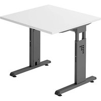 HAMMERBACHER OS 08 höhenverstellbarer Schreibtisch weiß quadratisch, C-Fuß-Gestell grau 80,0 x 80,0 cm von HAMMERBACHER