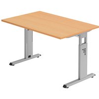 HAMMERBACHER OS 12 höhenverstellbarer Schreibtisch buche rechteckig, C-Fuß-Gestell silber 120,0 x 80,0 cm von HAMMERBACHER