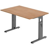 HAMMERBACHER OS 12 höhenverstellbarer Schreibtisch nussbaum rechteckig, C-Fuß-Gestell grau 120,0 x 80,0 cm von HAMMERBACHER