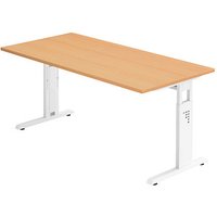 HAMMERBACHER OS 16 höhenverstellbarer Schreibtisch buche rechteckig, C-Fuß-Gestell weiß 160,0 x 80,0 cm von HAMMERBACHER