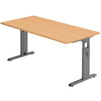 HAMMERBACHER OS 16 höhenverstellbarer Schreibtisch buche rechteckig, C-Fuß-Gestell grau 160,0 x 80,0 cm von HAMMERBACHER