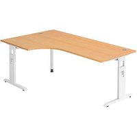 HAMMERBACHER OS 82 höhenverstellbarer Schreibtisch buche L-Form, C-Fuß-Gestell weiß 200,0 x 80,0/120,0 cm von HAMMERBACHER