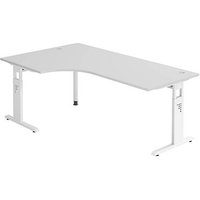 HAMMERBACHER OS 82 höhenverstellbarer Schreibtisch lichtgrau L-Form, C-Fuß-Gestell weiß 200,0 x 80,0/120,0 cm von HAMMERBACHER