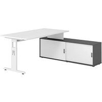 HAMMERBACHER OSE16SB höhenverstellbarer Schreibtisch weiß rechteckig, T-Fuß-Gestell weiß 160,0 x 80,0 cm von HAMMERBACHER