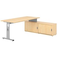 HAMMERBACHER OSE19SB höhenverstellbarer Schreibtisch ahorn rechteckig, T-Fuß-Gestell silber 180,0 x 80,0 cm von HAMMERBACHER