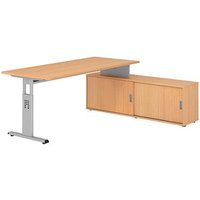 HAMMERBACHER OSE19SB höhenverstellbarer Schreibtisch buche rechteckig, T-Fuß-Gestell silber 180,0 x 80,0 cm von HAMMERBACHER