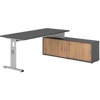HAMMERBACHER OSE19SB höhenverstellbarer Schreibtisch grafit rechteckig, T-Fuß-Gestell silber 180,0 x 80,0 cm von HAMMERBACHER