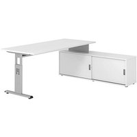 HAMMERBACHER OSE19SB höhenverstellbarer Schreibtisch weiß rechteckig, T-Fuß-Gestell silber 180,0 x 80,0 cm von HAMMERBACHER