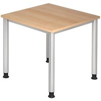 HAMMERBACHER Orbis höhenverstellbarer Schreibtisch eiche quadratisch, 4-Fuß-Gestell silber 80,0 x 80,0 cm von HAMMERBACHER