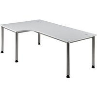 HAMMERBACHER Orbis höhenverstellbarer Schreibtisch lichtgrau L-Form, 5-Fuß-Gestell silber 200,0 x 80,0/120,0 cm von HAMMERBACHER