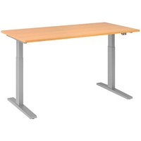 HAMMERBACHER Prokura elektrisch höhenverstellbarer Schreibtisch buche rechteckig, C-Fuß-Gestell silber 160,0 x 80,0 cm von HAMMERBACHER