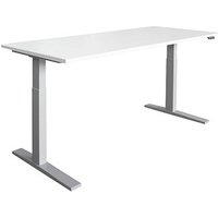 HAMMERBACHER Prokura elektrisch höhenverstellbarer Schreibtisch weiß rechteckig, C-Fuß-Gestell silber 180,0 x 80,0 cm von HAMMERBACHER