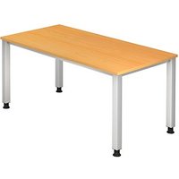 HAMMERBACHER QS16 höhenverstellbarer Schreibtisch buche rechteckig, 4-Fuß-Gestell silber 160,0 x 80,0 cm von HAMMERBACHER