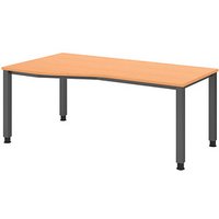 HAMMERBACHER QS18 höhenverstellbarer Schreibtisch buche Trapezform, 4-Fuß-Gestell grau 180,0 x 80,0/100,0 cm von HAMMERBACHER