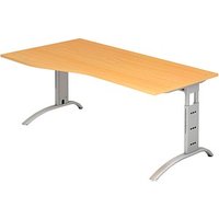 HAMMERBACHER Savona höhenverstellbarer Schreibtisch buche Trapezform, C-Fuß-Gestell silber 180,0 x 80,0/100,0 cm von HAMMERBACHER