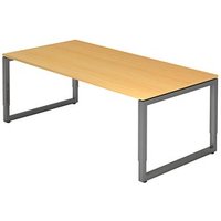 HAMMERBACHER Unni SE1 höhenverstellbarer Schreibtisch buche rechteckig, Kufen-Gestell grau 200,0 x 100,0 cm von HAMMERBACHER