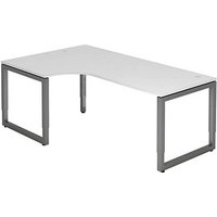 HAMMERBACHER Unni SE1 höhenverstellbarer Schreibtisch weiß L-Form, Kufen-Gestell grau 200,0 x 120,0 cm von HAMMERBACHER