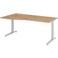 HAMMERBACHER VXB18 höhenverstellbarer Schreibtisch asteiche Trapezform, C-Fuß-Gestell silber 180,0 x 80,0/100,0 cm von HAMMERBACHER