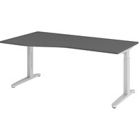HAMMERBACHER VXB18 höhenverstellbarer Schreibtisch grafit Trapezform, C-Fuß-Gestell silber 180,0 x 80,0/100,0 cm von HAMMERBACHER