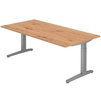 HAMMERBACHER VXB2E höhenverstellbarer Schreibtisch asteiche rechteckig, C-Fuß-Gestell silber 200,0 x 100,0 cm von HAMMERBACHER