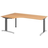 HAMMERBACHER VXB82 höhenverstellbarer Schreibtisch buche L-Form, C-Fuß-Gestell grau 200,0 x 120,0 cm von HAMMERBACHER