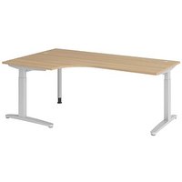 HAMMERBACHER VXB82 höhenverstellbarer Schreibtisch eiche L-Form, C-Fuß-Gestell silber 200,0 x 120,0 cm von HAMMERBACHER