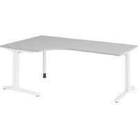 HAMMERBACHER VXB82 höhenverstellbarer Schreibtisch lichtgrau L-Form, C-Fuß-Gestell weiß 200,0 x 120,0 cm von HAMMERBACHER