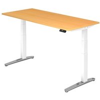 HAMMERBACHER VXBHM19 elektrisch höhenverstellbarer Schreibtisch buche rechteckig, C-Fuß-Gestell weiß 180,0 x 80,0 cm von HAMMERBACHER