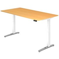 HAMMERBACHER VXBHM2E elektrisch höhenverstellbarer Schreibtisch buche rechteckig, C-Fuß-Gestell weiß 200,0 x 100,0 cm von HAMMERBACHER