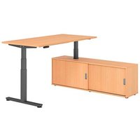 HAMMERBACHER VXDSM16SB elektrisch höhenverstellbarer Schreibtisch buche rechteckig, T-Fuß-Gestell grau 160,0 x 80,0 cm von HAMMERBACHER