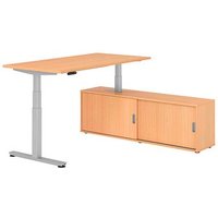 HAMMERBACHER VXDSM16SB elektrisch höhenverstellbarer Schreibtisch buche rechteckig, T-Fuß-Gestell silber 160,0 x 80,0 cm von HAMMERBACHER