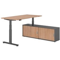 HAMMERBACHER VXDSM16SB elektrisch höhenverstellbarer Schreibtisch nussbaum rechteckig, T-Fuß-Gestell grau 160,0 x 80,0 cm von HAMMERBACHER