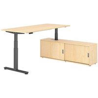 HAMMERBACHER VXDSM19SB elektrisch höhenverstellbarer Schreibtisch ahorn rechteckig, T-Fuß-Gestell grau 180,0 x 80,0 cm von HAMMERBACHER