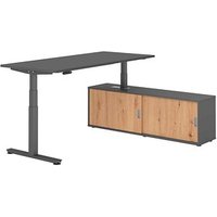 HAMMERBACHER VXDSM19SB elektrisch höhenverstellbarer Schreibtisch grafit rechteckig, T-Fuß-Gestell grau 180,0 x 80,0 cm von HAMMERBACHER