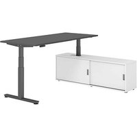 HAMMERBACHER VXDSM19SB elektrisch höhenverstellbarer Schreibtisch grafit rechteckig, T-Fuß-Gestell grau 180,0 x 80,0 cm von HAMMERBACHER
