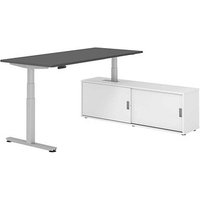 HAMMERBACHER VXDSM19SB elektrisch höhenverstellbarer Schreibtisch grafit rechteckig, T-Fuß-Gestell silber 180,0 x 80,0 cm von HAMMERBACHER