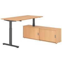 HAMMERBACHER VXMST16SB elektrisch höhenverstellbarer Schreibtisch buche rechteckig, T-Fuß-Gestell grau 160,0 x 80,0 cm von HAMMERBACHER