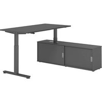 HAMMERBACHER VXMST16SB elektrisch höhenverstellbarer Schreibtisch grafit rechteckig, T-Fuß-Gestell grau 160,0 x 80,0 cm von HAMMERBACHER