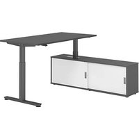 HAMMERBACHER VXMST16SB elektrisch höhenverstellbarer Schreibtisch grafit rechteckig, T-Fuß-Gestell grau 160,0 x 80,0 cm von HAMMERBACHER