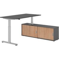 HAMMERBACHER VXMST16SB elektrisch höhenverstellbarer Schreibtisch grafit rechteckig, T-Fuß-Gestell silber 160,0 x 80,0 cm von HAMMERBACHER