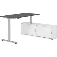 HAMMERBACHER VXMST16SB elektrisch höhenverstellbarer Schreibtisch grafit rechteckig, T-Fuß-Gestell silber 160,0 x 80,0 cm von HAMMERBACHER
