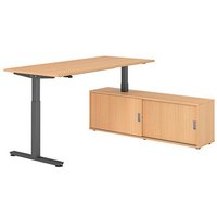 HAMMERBACHER VXMST19SB elektrisch höhenverstellbarer Schreibtisch buche rechteckig, T-Fuß-Gestell grau 180,0 x 80,0 cm von HAMMERBACHER