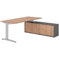 HAMMERBACHER XBE19SB höhenverstellbarer Schreibtisch nussbaum rechteckig, C-Fuß-Gestell silber 180,0 x 80,0 cm von HAMMERBACHER