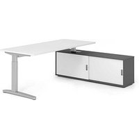 HAMMERBACHER XBE19SB höhenverstellbarer Schreibtisch weiß rechteckig, C-Fuß-Gestell silber 180,0 x 80,0 cm von HAMMERBACHER